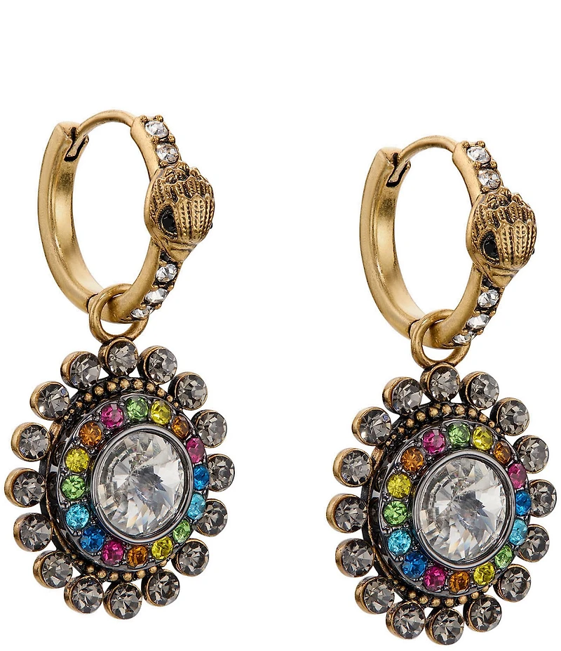 Kurt Geiger London Signature Eagle Octavia Gemstone Charm Drop Huggie Hoop Drop Earrings