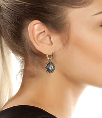 Kurt Geiger London Signature Eagle Octavia Gemstone Charm Drop Huggie Hoop Drop Earrings