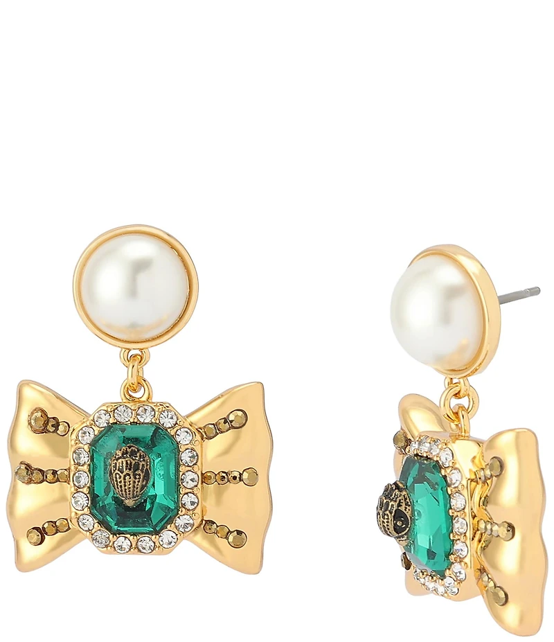 Kurt Geiger London Signature Eagle Pearl Bow Drop Earrings