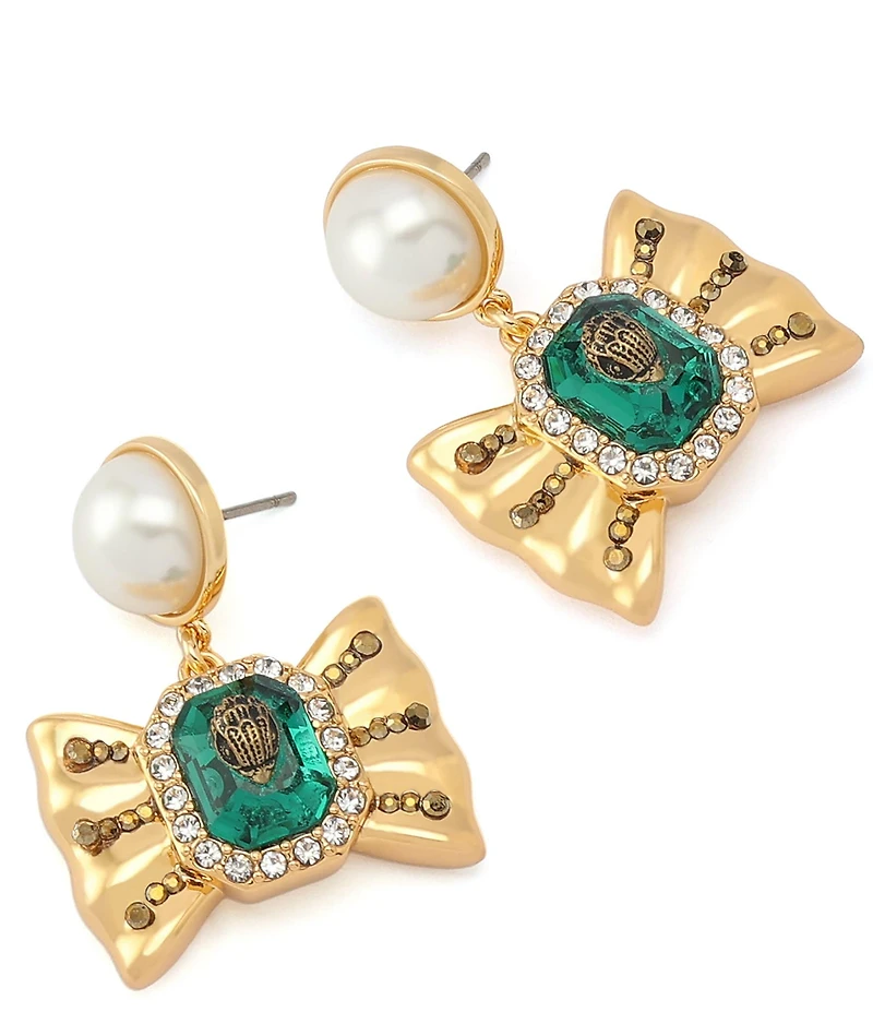 Kurt Geiger London Signature Eagle Pearl Bow Drop Earrings