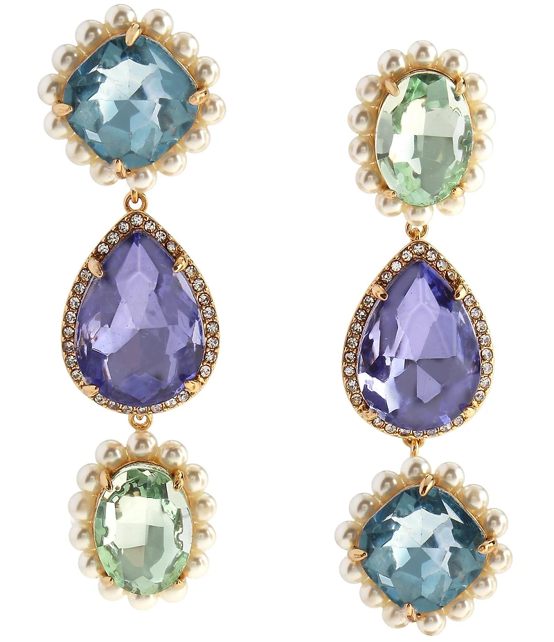 Kurt Geiger London Signature Eagle Pearl Candy Gemstone Statement Linear Earrings