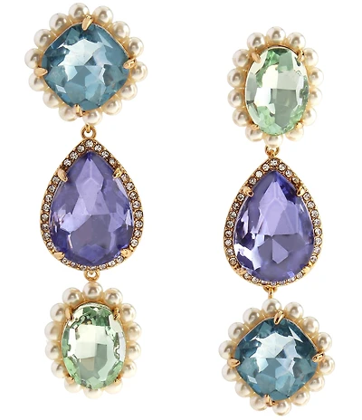 Kurt Geiger London Signature Eagle Pearl Candy Gemstone Statement Linear Earrings