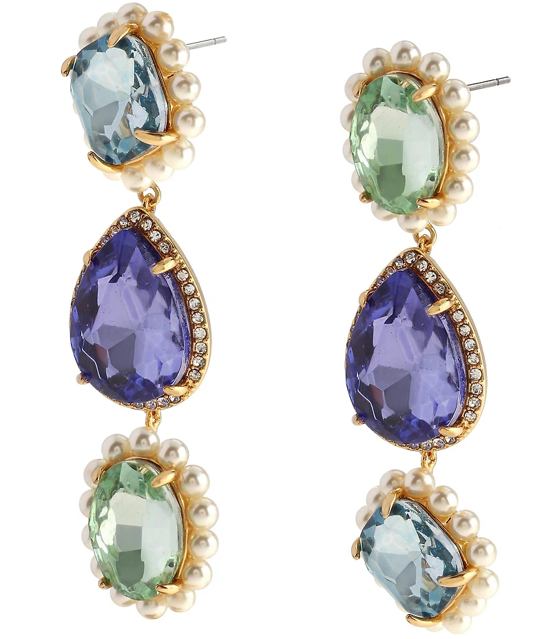 Kurt Geiger London Signature Eagle Pearl Candy Gemstone Statement Linear Earrings