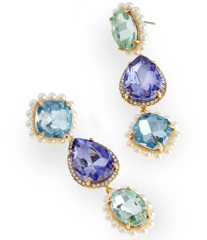 Kurt Geiger London Signature Eagle Pearl Candy Gemstone Statement Linear Earrings