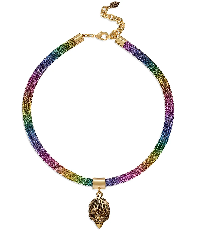 Kurt Geiger London Signature Eagle Rainbow Rhinestone Mesh Statement Pendant Collar Necklace