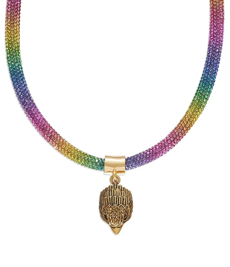 Kurt Geiger London Signature Eagle Rainbow Rhinestone Mesh Statement Pendant Collar Necklace
