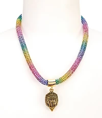 Kurt Geiger London Signature Eagle Rainbow Rhinestone Mesh Statement Pendant Collar Necklace