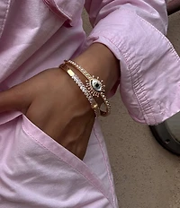 Kurt Geiger London Signature Evil Eye Crystal Bangle Pearl Bracelet