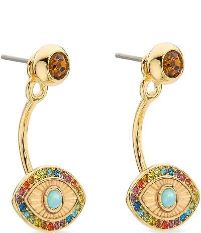 Kurt Geiger London Signature Rainbow Evil Eye Barbell Front Back Earrings