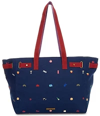 Kurt Geiger London Sloane Embroidered Canvas Shopper Tote Shoulder Bag