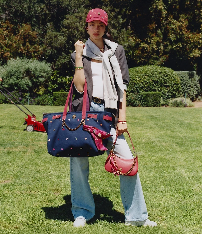 Kurt Geiger London Sloane Embroidered Canvas Shopper Tote Shoulder Bag