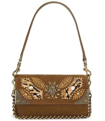 Kurt Geiger London Sloane Soft Suede Jeweled Animal Print Hardware Shoulder Bag