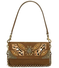 Kurt Geiger London Sloane Soft Suede Jeweled Animal Print Hardware Shoulder Bag