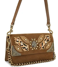 Kurt Geiger London Sloane Soft Suede Jeweled Animal Print Hardware Shoulder Bag