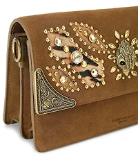 Kurt Geiger London Sloane Soft Suede Jeweled Animal Print Hardware Shoulder Bag