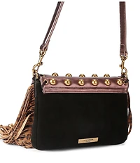 Kurt Geiger London Small Oxford Leopard Print Fringe Leather Suede Studded Shoulder Bag
