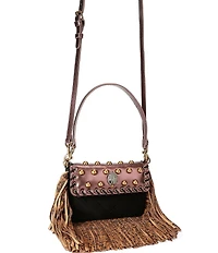 Kurt Geiger London Small Oxford Leopard Print Fringe Leather Suede Studded Shoulder Bag