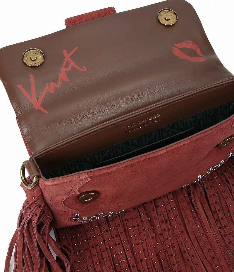 Kurt Geiger London Small Oxford Suede Studded Fringe Shoulder Bag