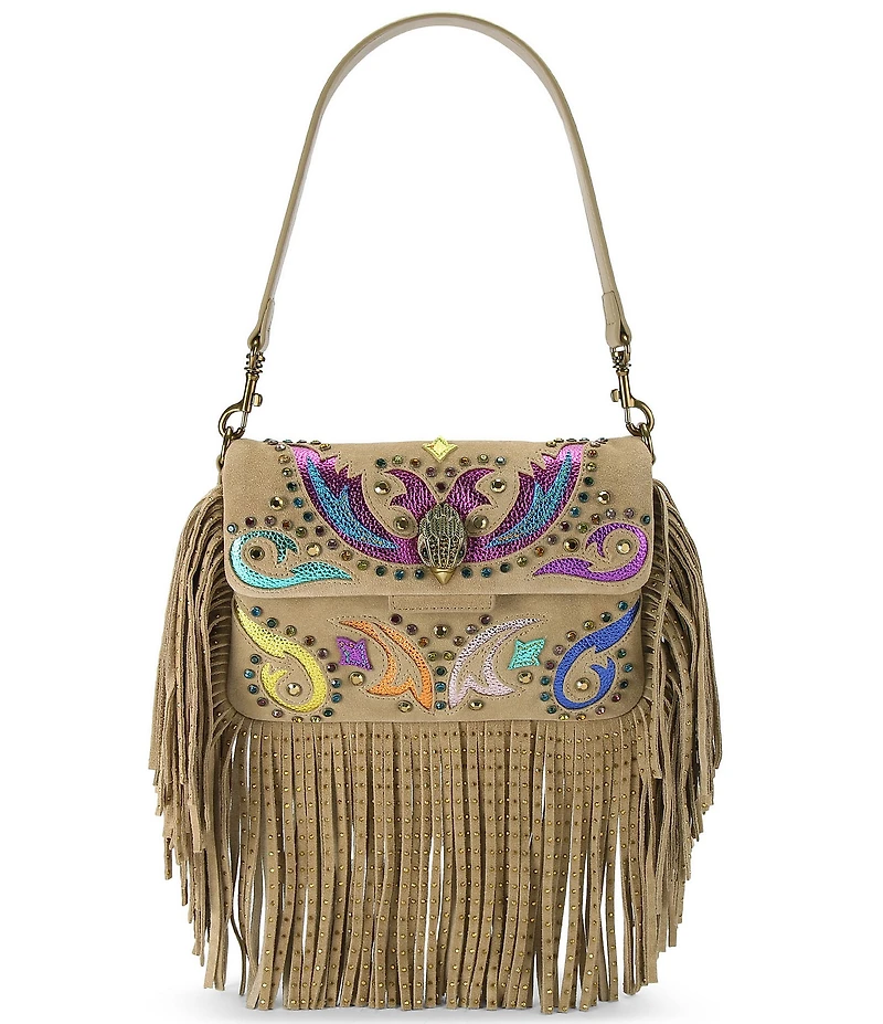 Kurt Geiger London Small Oxford Suede Studded Fringe Shoulder Bag