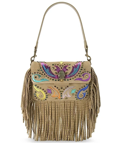 Kurt Geiger London Small Oxford Suede Studded Fringe Shoulder Bag