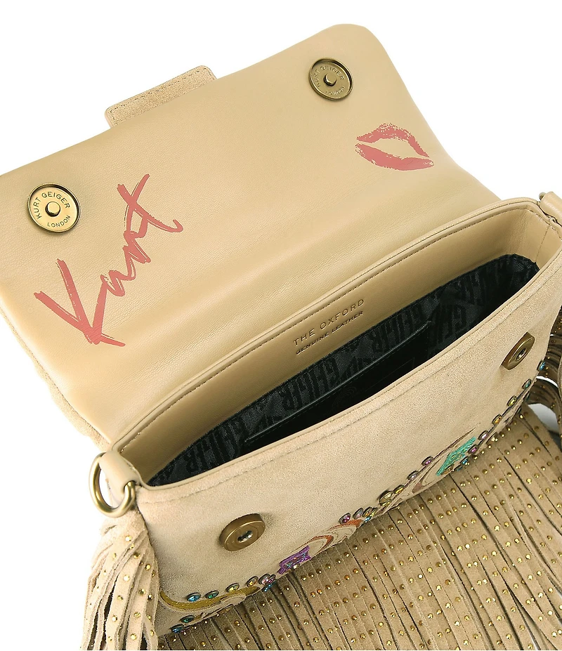Kurt Geiger London Small Oxford Suede Studded Fringe Shoulder Bag