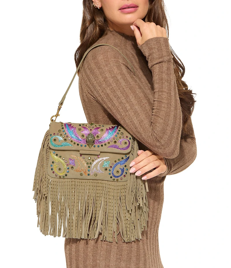 Kurt Geiger London Small Oxford Suede Studded Fringe Shoulder Bag
