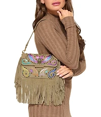 Kurt Geiger London Small Oxford Suede Studded Fringe Shoulder Bag