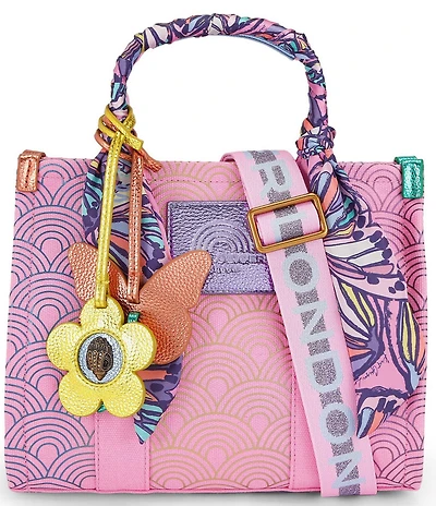 Kurt Geiger London Southbank Small Metallic Rainbow Ombre Butterfly & Flower Luggage Tag Tote Bag