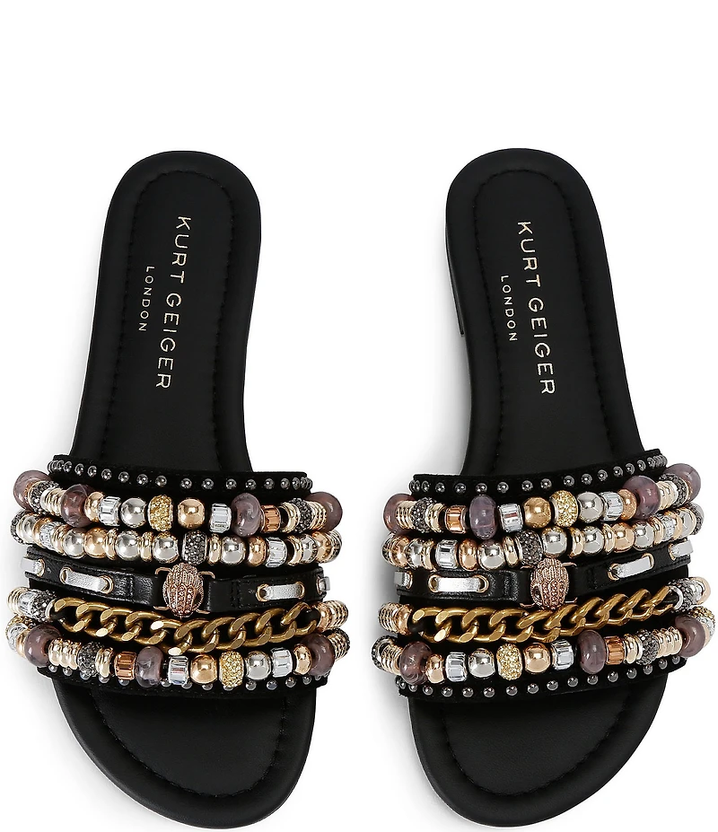 Kurt Geiger London Southbank Satin Beaded Ornament Slide Sandals