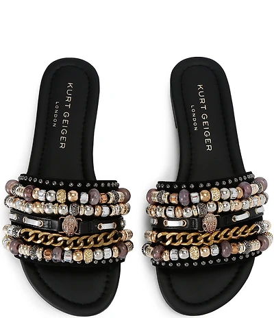 Kurt Geiger London Southbank Satin Beaded Ornament Slide Sandals