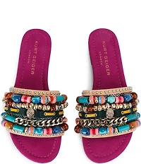 Kurt Geiger London Southbank Beaded Ornament Suede Slide Sandals