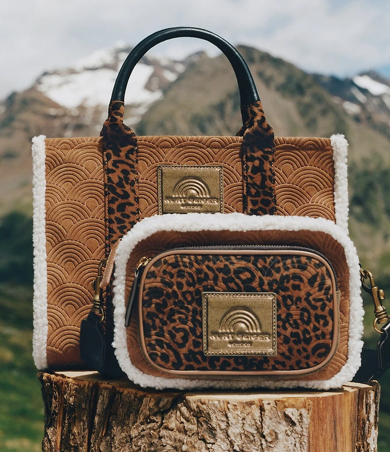 Kurt Geiger London Southbank Leopard Suede and Shearling Camera Crossbody Bag