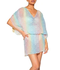 Kurt Geiger London Southbank Rainbow Chiffon V-Neck Tunic Swim Cover-Up