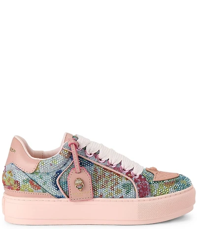 Kurt Geiger London Southbank Tag Floral Denim Crystal Embellished Sneakers