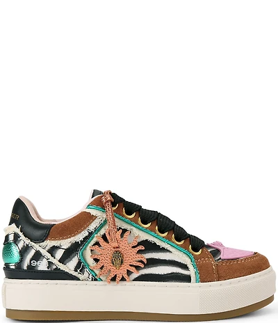 Kurt Geiger London Southbank Tag Logo Ornament Frayed Animal Print Platform Sneakers