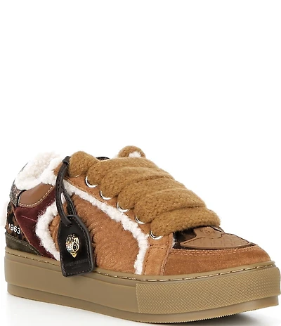 Kurt Geiger London Southbank Tag Logo Ornament Frayed Mixed Media Platform Sneakers