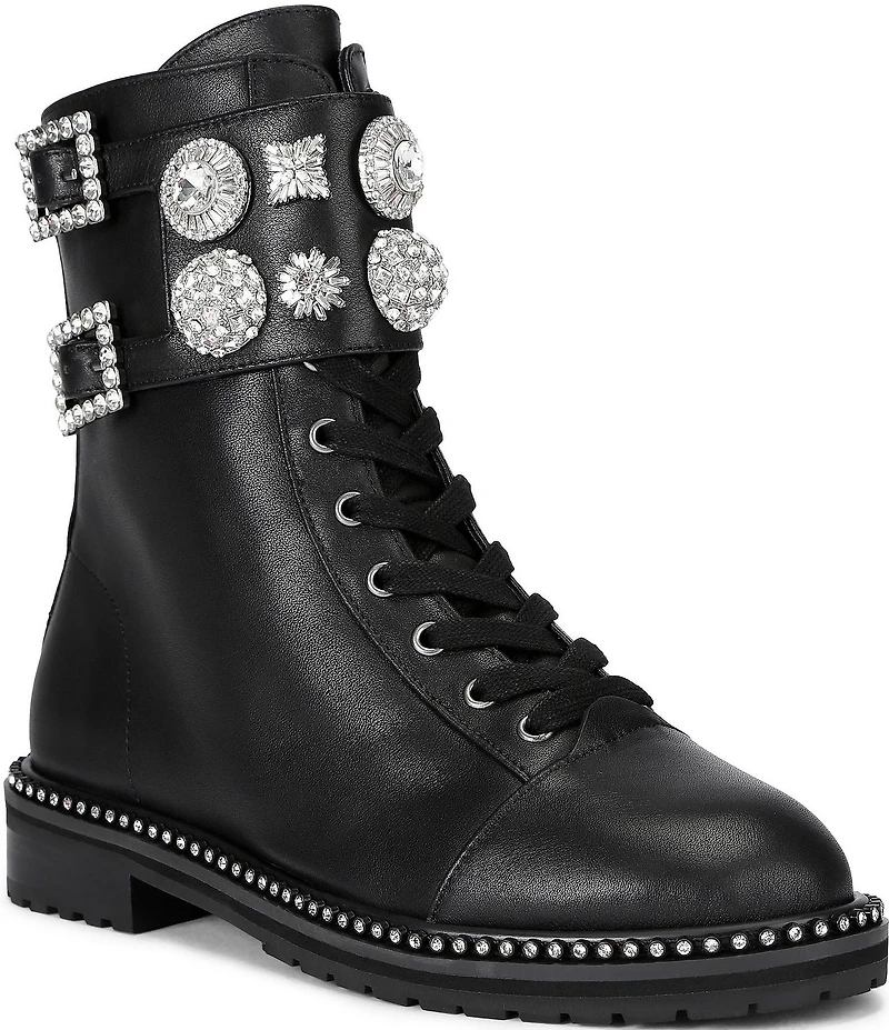 Kurt Geiger London Stoop Stud Leather Ornamented Combat Boots