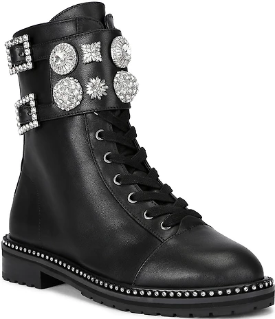 Kurt Geiger London Stoop Stud Leather Ornamented Combat Boots