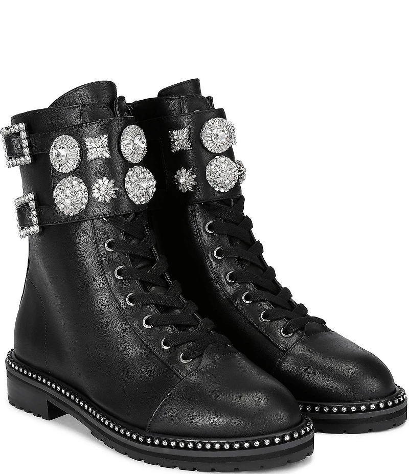 Kurt Geiger London Stoop Stud Leather Ornamented Combat Boots