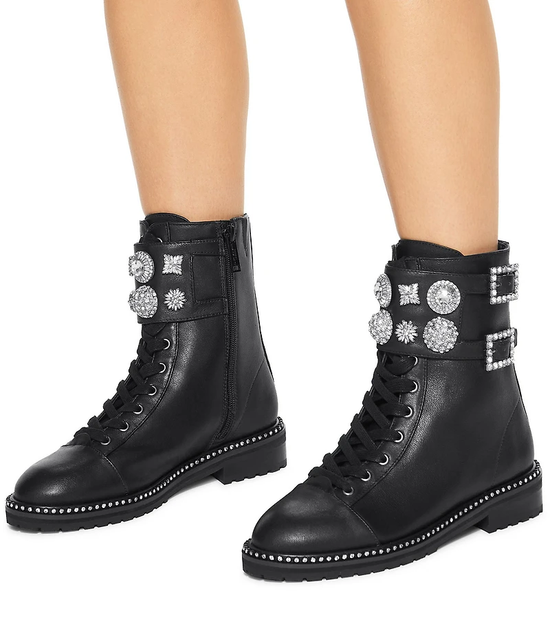 Kurt Geiger London Stoop Stud Leather Ornamented Combat Boots