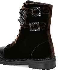 Kurt Geiger London Stoop Velvet Ornamented Combat Boots