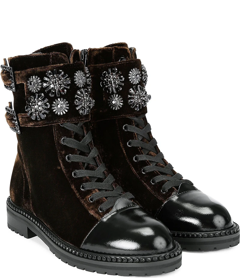 Kurt Geiger London Stoop Velvet Ornamented Combat Boots