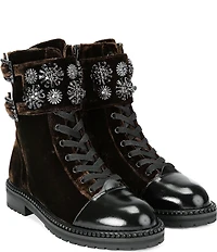 Kurt Geiger London Stoop Velvet Ornamented Combat Boots