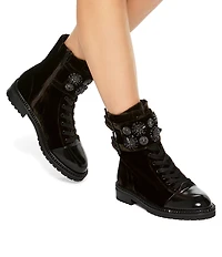 Kurt Geiger London Stoop Velvet Ornamented Combat Boots