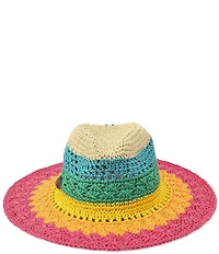 Kurt Geiger London Straw Rainbow Stripe Crochet Fedora Hat