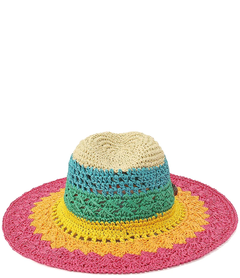 Kurt Geiger London Straw Rainbow Stripe Crochet Fedora Hat