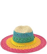 Kurt Geiger London Straw Rainbow Stripe Crochet Fedora Hat