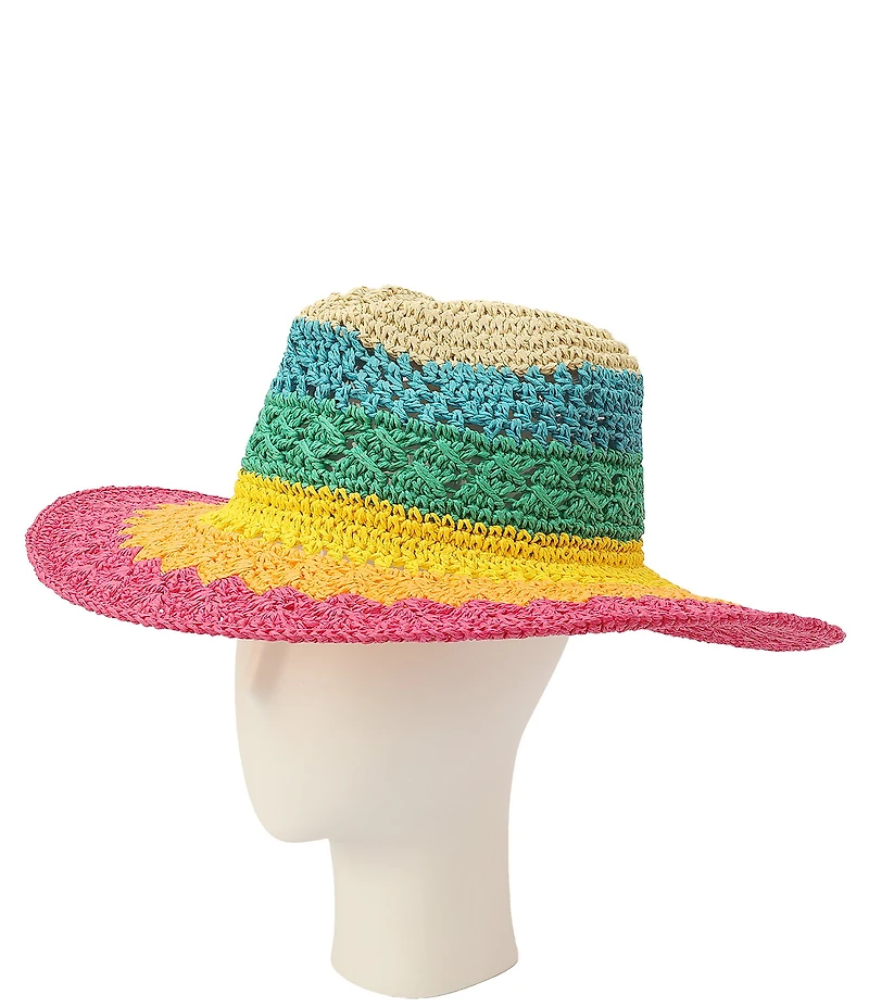 Kurt Geiger London Straw Rainbow Stripe Crochet Fedora Hat
