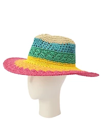 Kurt Geiger London Straw Rainbow Stripe Crochet Fedora Hat