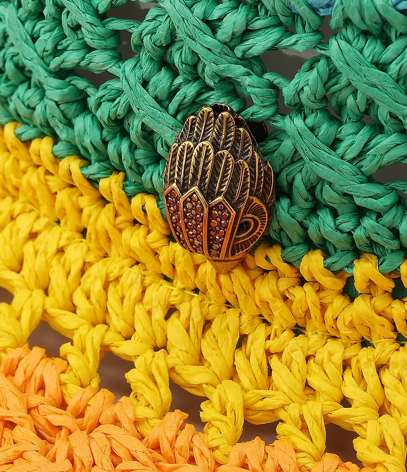 Kurt Geiger London Straw Rainbow Stripe Crochet Fedora Hat